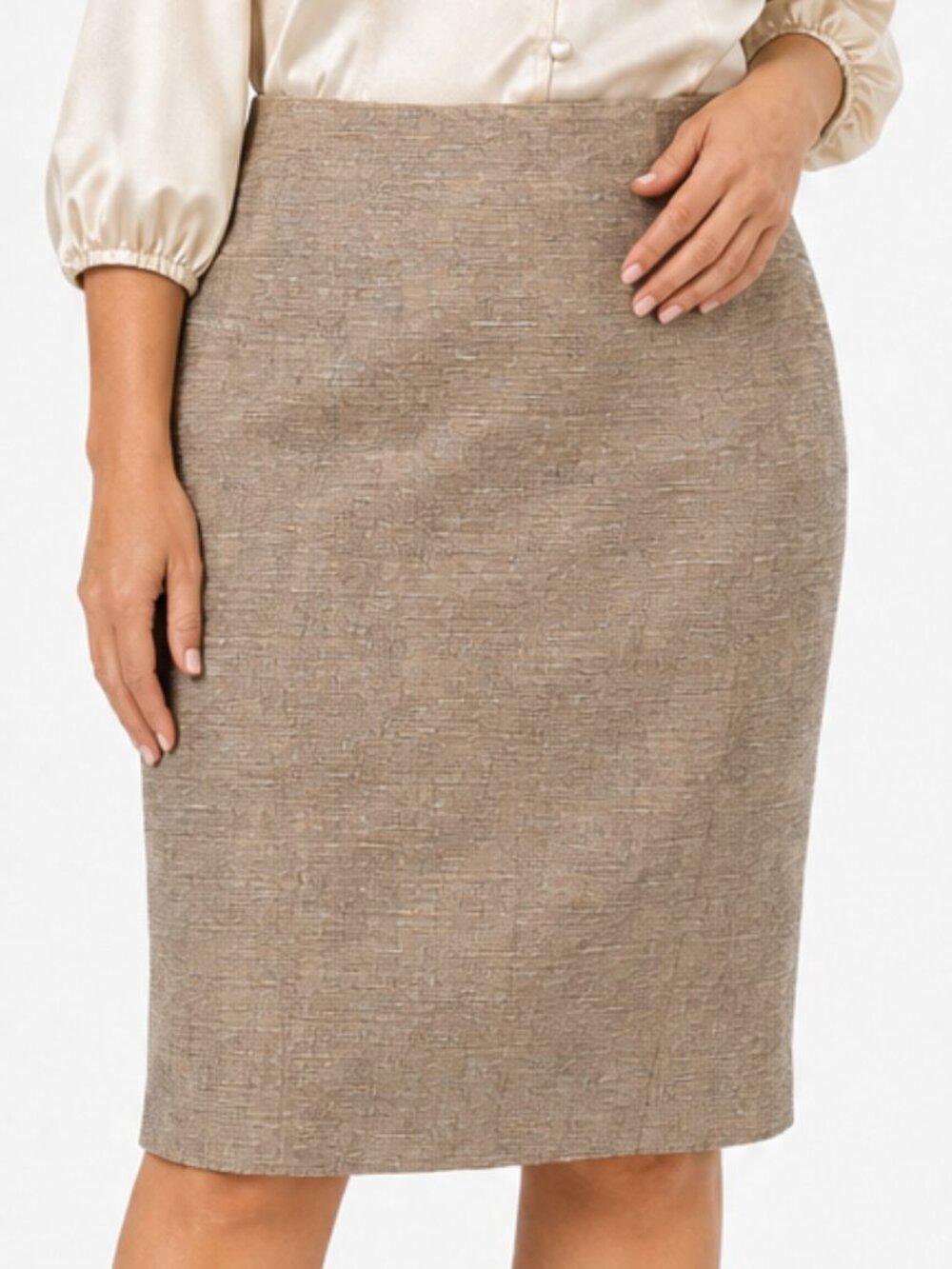 ELIE TAHARI Beige Textured Linen Blend Pencil Skirt Size 12